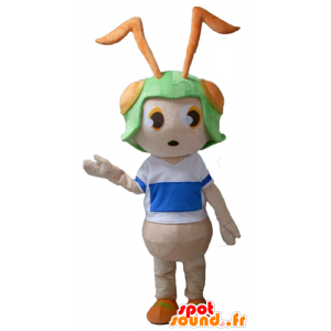 Mascotte de fourmi rose, avec un casque vert sur la tête - MASFR23122 - Mascottes Fourmi