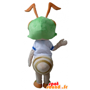 Mascot rosa hormiga con un casco verde en - MASFR23122 - Mascotas Ant