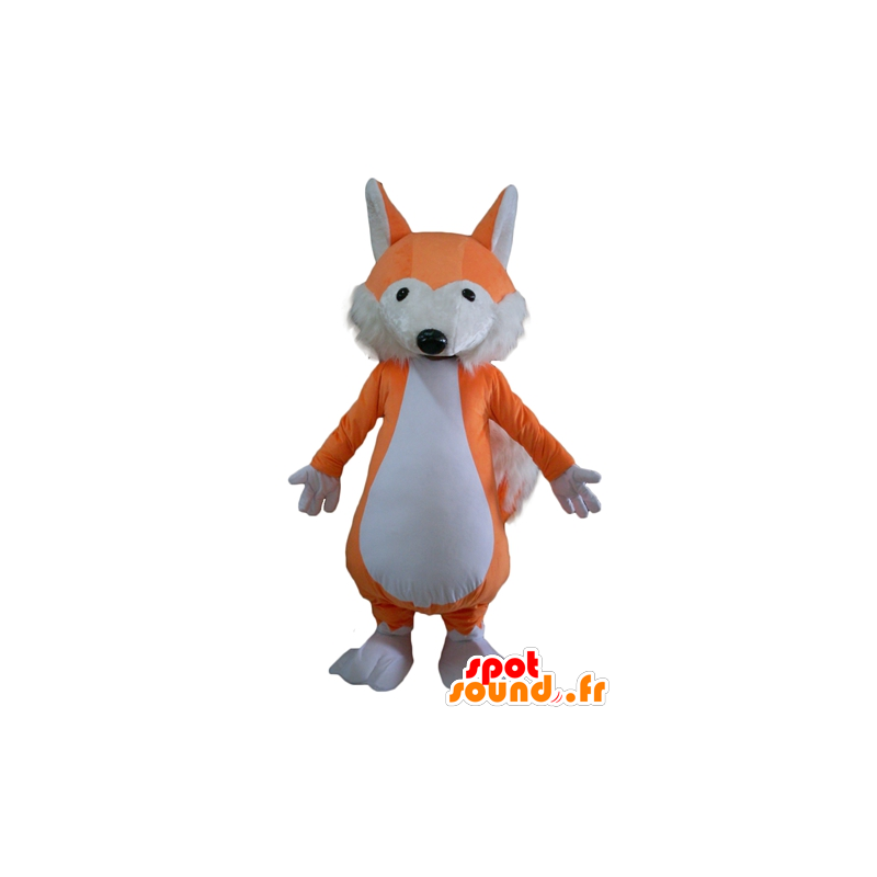 Mascote de laranja e de raposa branca, macia e peludo - MASFR23123 - Fox Mascotes
