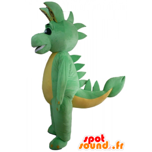 Grøn og gul dinosaur maskot, drage - Spotsound maskot kostume