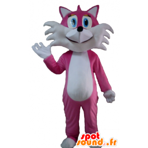 Mascot rosa e de raposa branca, bonito e muito - MASFR23128 - Fox Mascotes