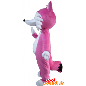 Mascot rosa e de raposa branca, bonito e muito - MASFR23128 - Fox Mascotes