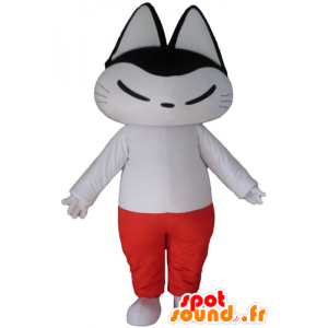 Schwarzweiss-Katze-Maskottchen, weiß und rot Outfit - MASFR23129 - Katze-Maskottchen