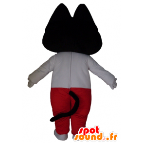 Schwarzweiss-Katze-Maskottchen, weiß und rot Outfit - MASFR23129 - Katze-Maskottchen