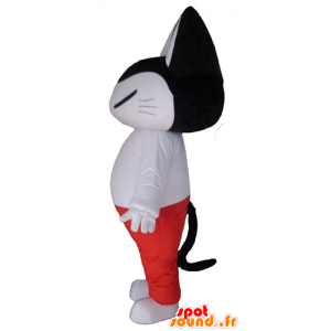 Black and white cat mascot, white and red outfit - MASFR23129 - Cat mascots