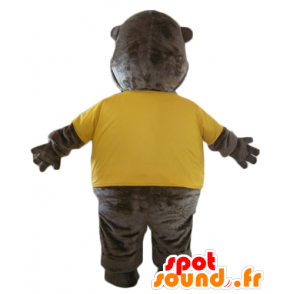 Mascot beaver brown, with a yellow t-shirt - MASFR23131 - Beaver mascots