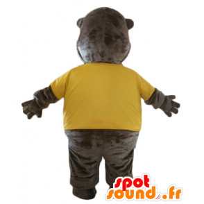 Maskot brun bever med en gul skjorte - MASFR23131 - Beaver Mascot