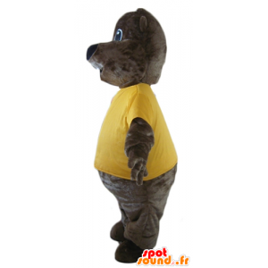 Mascot beaver brown, with a yellow t-shirt - MASFR23131 - Beaver mascots