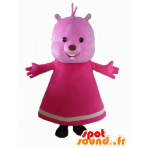 Mascot pink teddy bear with a dress - MASFR23132 - Bear mascot