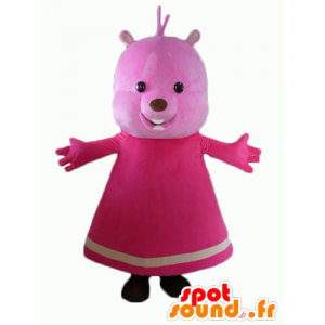 Rosa nallebjörnmaskot, med en klänning - Spotsound maskot