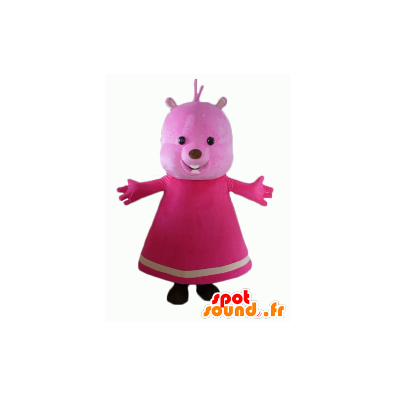 Mascot pink teddy bear with a dress - MASFR23132 - Bear mascot