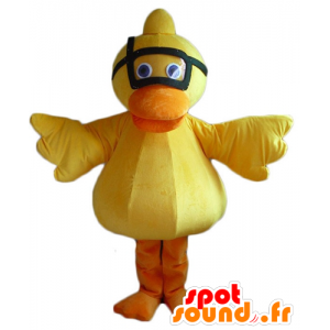 Maskottunga, gul och orange anka med en mask - Spotsound maskot