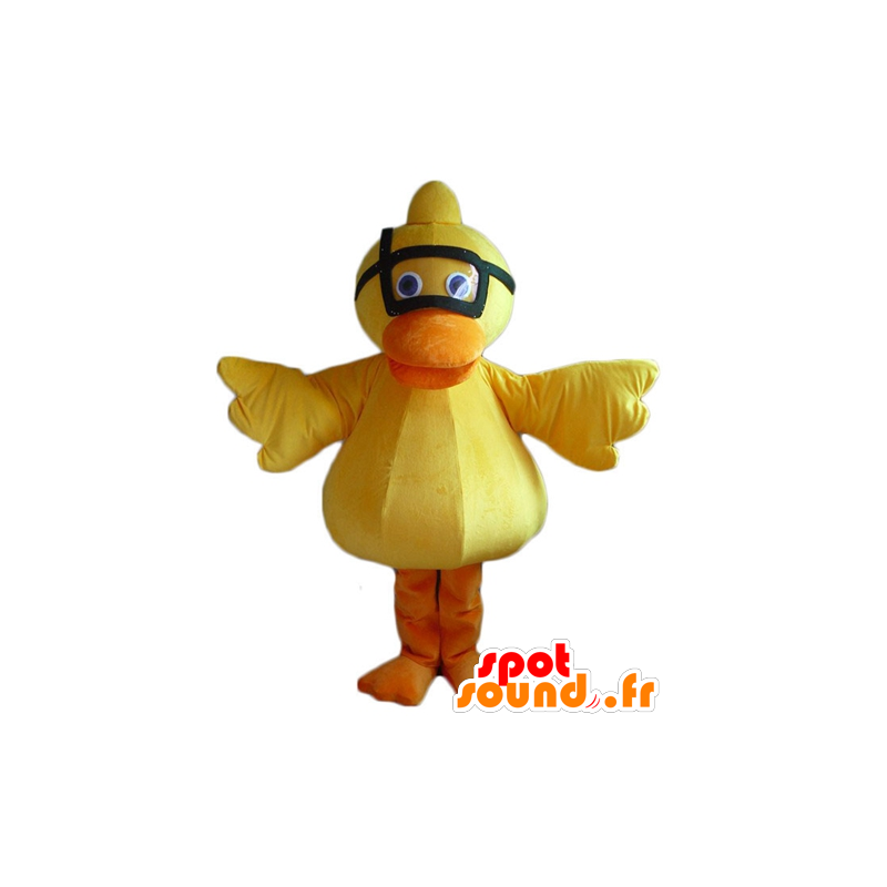 Chick μασκότ, κίτρινο πάπια και πορτοκαλί με μια μάσκα - MASFR23133 - πάπιες μασκότ