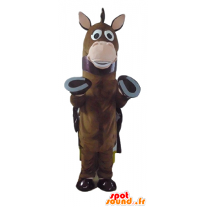 Horse maskot, brun føll med en cape - MASFR23138 - hest maskoter