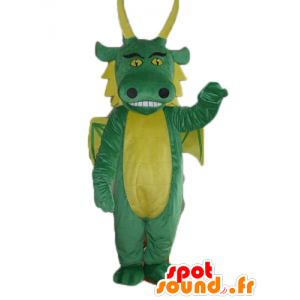 Zielony i żółty smok maskotka, gigant - MASFR23139 - smok Mascot