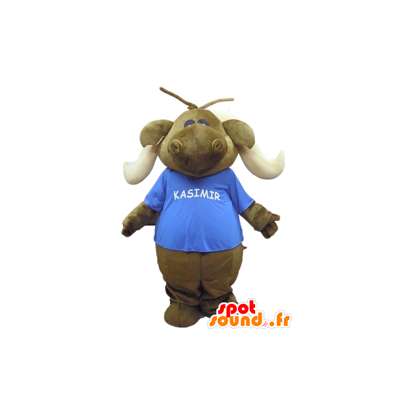 Moose mascot, brown caribou with a blue shirt - MASFR23140 - Animals of the forest