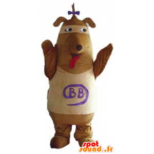 Brown and beige dog mascot with a knot on the head - MASFR23141 - Dog mascots