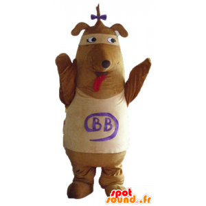 Brun og beige hundemaskot med bue på hovedet - Spotsound maskot