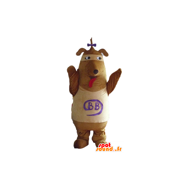 Brown and beige dog mascot with a knot on the head - MASFR23141 - Dog mascots