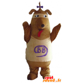 Braun und Beige Hund Maskottchen mit einem Knoten auf dem Kopf - MASFR23141 - Hund-Maskottchen