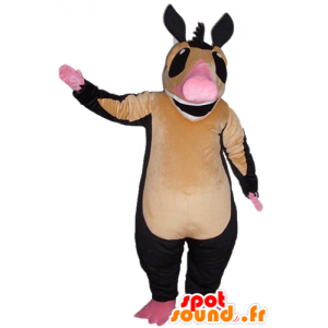 Mascotbrun, lyserød og sort tapir, meget smilende - Spotsound