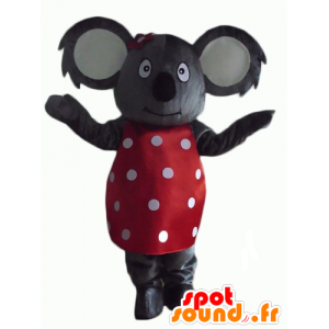 Grau koala-Maskottchen mit einem roten Kleid mit weißen Punkten - MASFR23147 - Maskottchen Koala