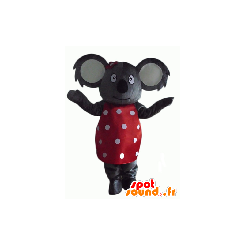 Grau koala-Maskottchen mit einem roten Kleid mit weißen Punkten - MASFR23147 - Maskottchen Koala