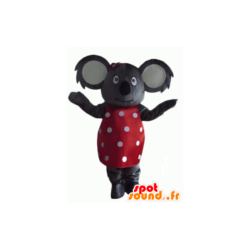 Mascot coala cinza com um vestido vermelho com bolinhas brancas - MASFR23147 - Koala Mascotes
