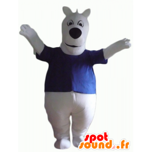 Hvit hund maskot, en blå skjorte, lubben og søt - MASFR23148 - Dog Maskoter