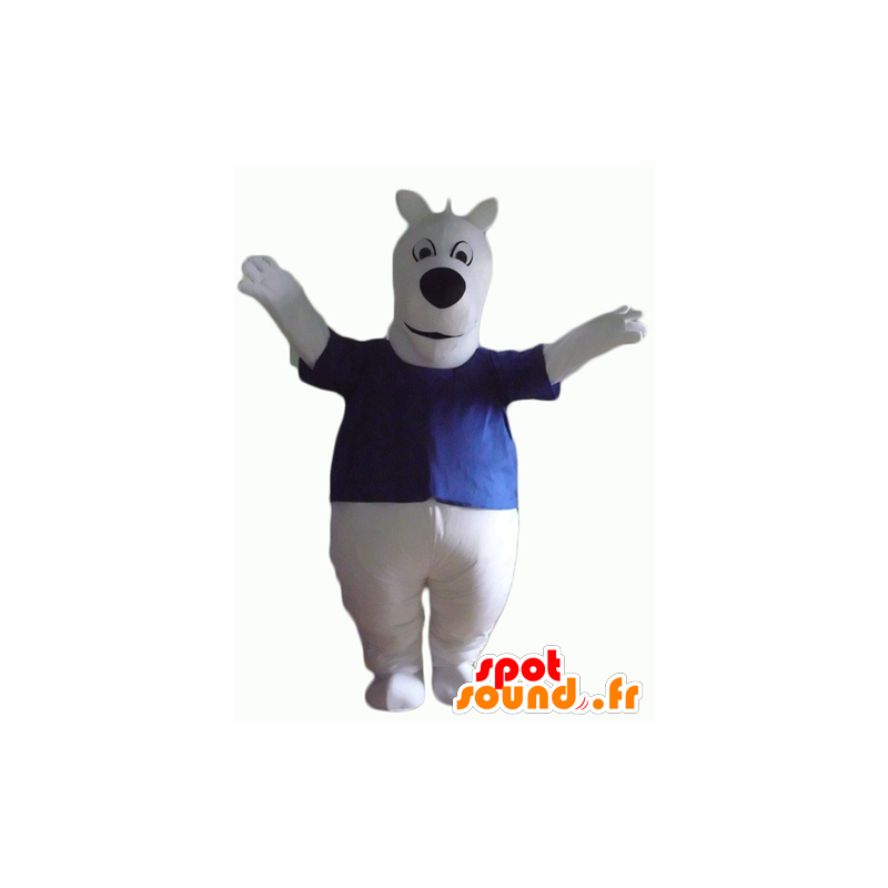 White dog mascot, a blue shirt, plump and cute - MASFR23148 - Dog mascots