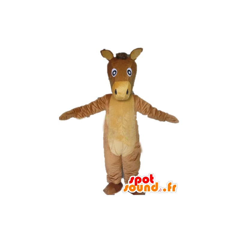 Paard mascotte bruin en beige, reuze ezel - MASFR23149 - Horse mascottes