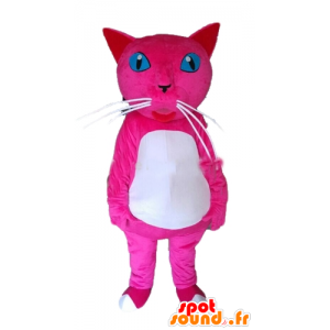 Gato cor de rosa e branco com olhos azuis mascote - MASFR23150 - Mascotes gato