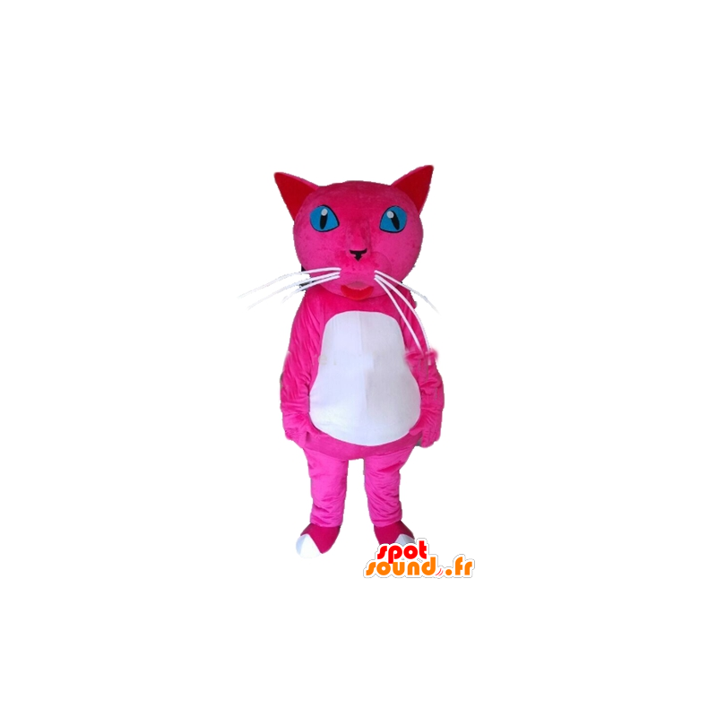 Gato cor de rosa e branco com olhos azuis mascote - MASFR23150 - Mascotes gato