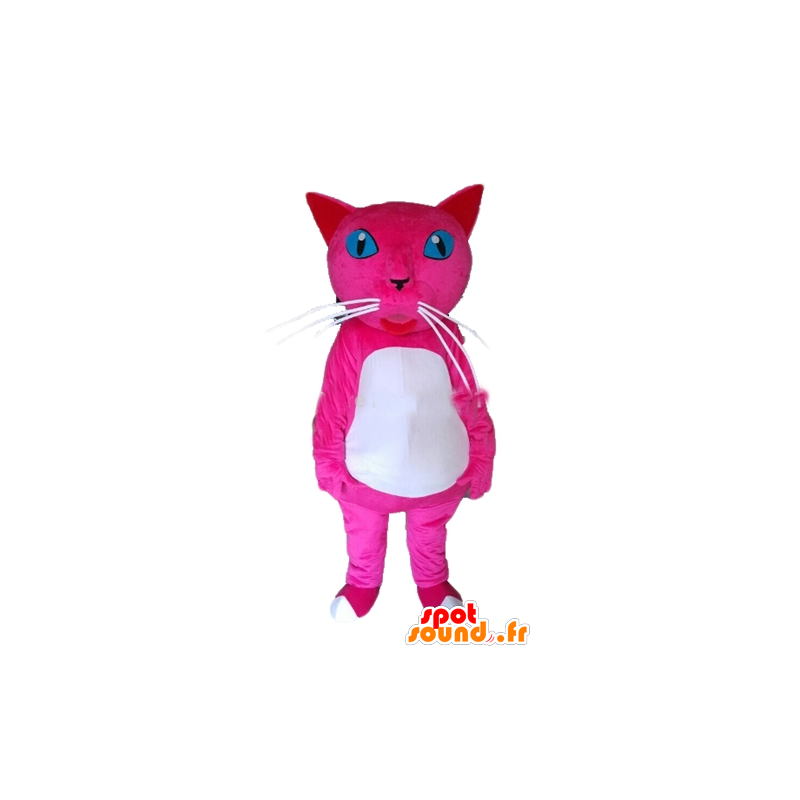 Pink and white cat with blue eyes mascot - MASFR23150 - Cat mascots