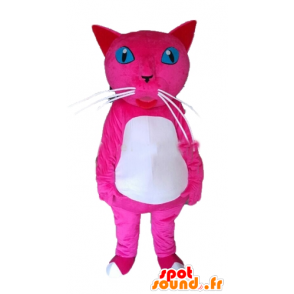 Gato cor de rosa e branco com olhos azuis mascote - MASFR23150 - Mascotes gato