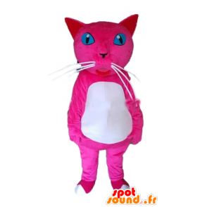 Mascotte de chat rose et blanc aux yeux bleus - MASFR23150 - Mascottes de chat