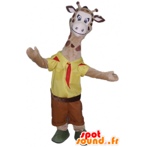 Mascota de la jirafa de Brown, vestido de explorador amarillo y rojo - MASFR23151 - Mascotas de jirafa