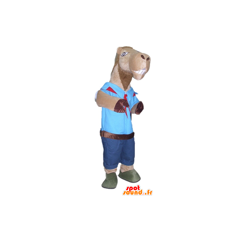 Mascotte de chameau marron, en tenue de scout - MASFR23152 - Mascottes Animales