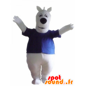 Cão branco da mascote atacado com uma camisa azul - MASFR23153 - Mascotes cão