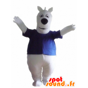 Mascotte de gros chien blanc, avec un t-shirt bleu - MASFR23153 - Mascottes de chien