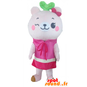 Mascota del oso de peluche de color rosa con un vestido - MASFR23156 - Oso mascota