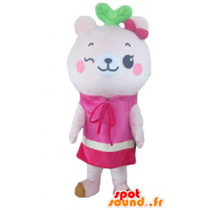 Rosa nallebjörnmaskot, med en klänning - Spotsound maskot