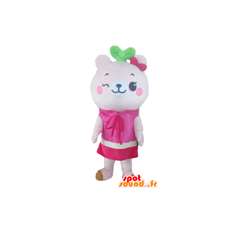 Mascot pink teddy bear with a dress - MASFR23156 - Bear mascot