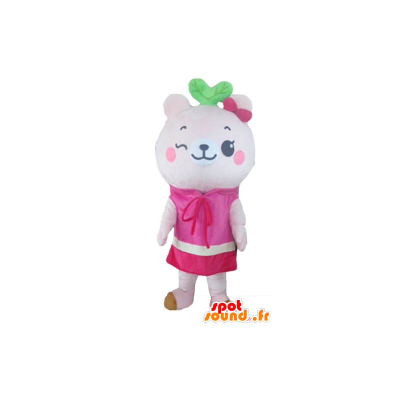 Mascot rosa urso de pelúcia com um vestido - MASFR23156 - mascote do urso