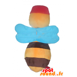 Mascot gele en bruine bij met blauwe vleugels - MASFR23157 - Bee Mascot