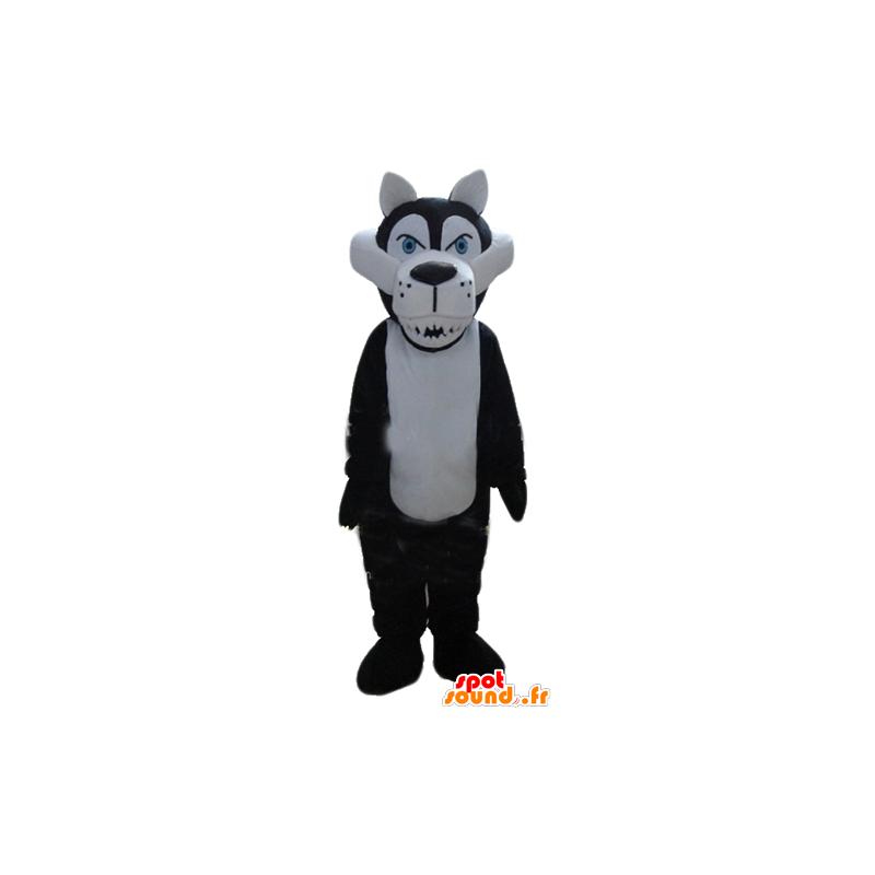 Mascot witte en zwarte wolf, de felle - MASFR23160 - Wolf Mascottes