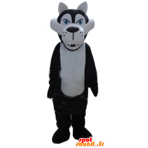 Mascotte de loup blanc et noir, à l'air féroce - MASFR23160 - Mascottes Loup