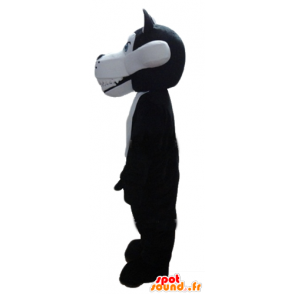 Mascotte de loup blanc et noir, à l'air féroce - MASFR23160 - Mascottes Loup