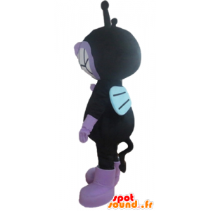 Mascot sort og lilla kat, flyve, fremmede - Spotsound maskot