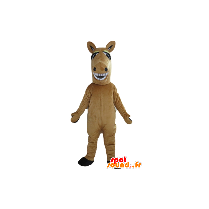 Mascot bruin en wit paard, reuze en glimlachend - MASFR23167 - Horse mascottes